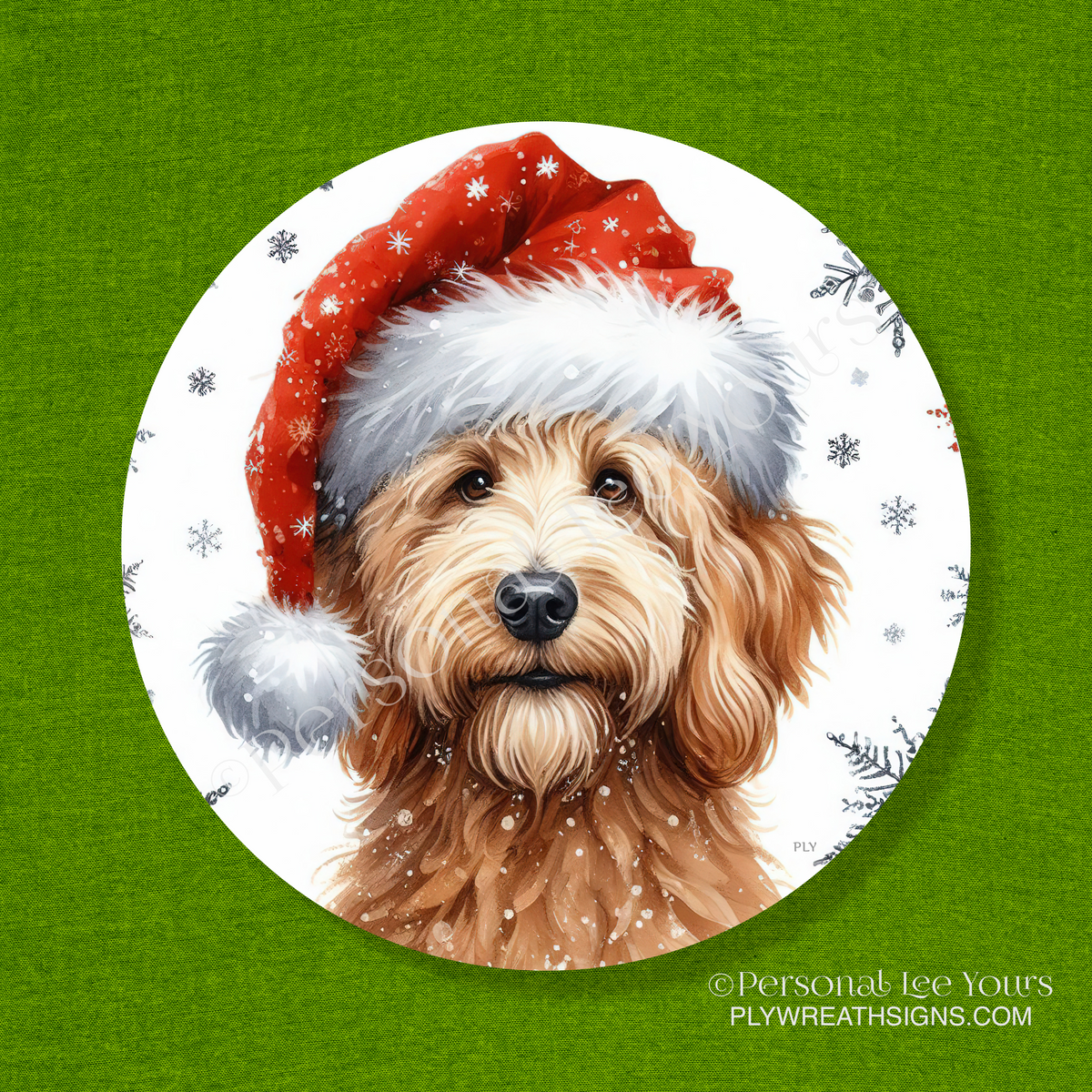 Holiday Wreath Sign * Golden Doodle Christmas * Round * Lightweight Metal