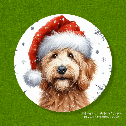 Holiday Wreath Sign * Goldendoodle Christmas * Round * Lightweight Metal