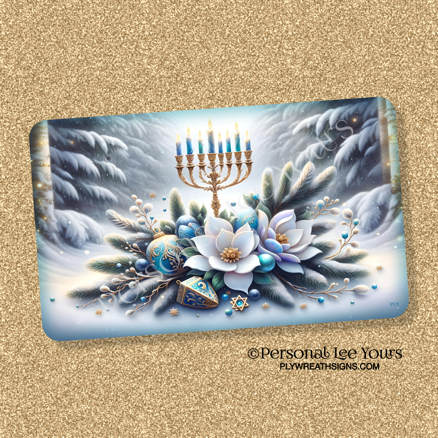 Wreath Sign * Hanukkah Display * Horizontal *  3 Sizes * Lightweight Metal