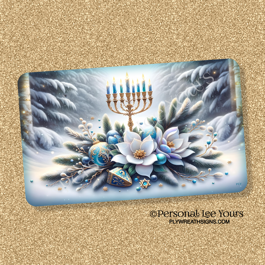 Wreath Sign * Hanukkah Display * Horizontal *  3 Sizes * Lightweight Metal