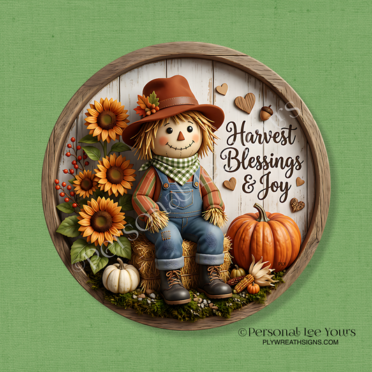 Wreath Sign *  Harvest Blessing and Joy * Round * Lightweight Metal