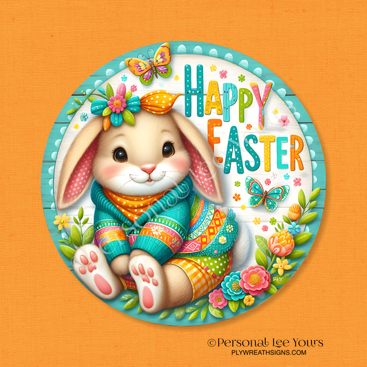 Wreath Sign * Happy Easter, Cutest Bunny * Round * Lightweight Metal