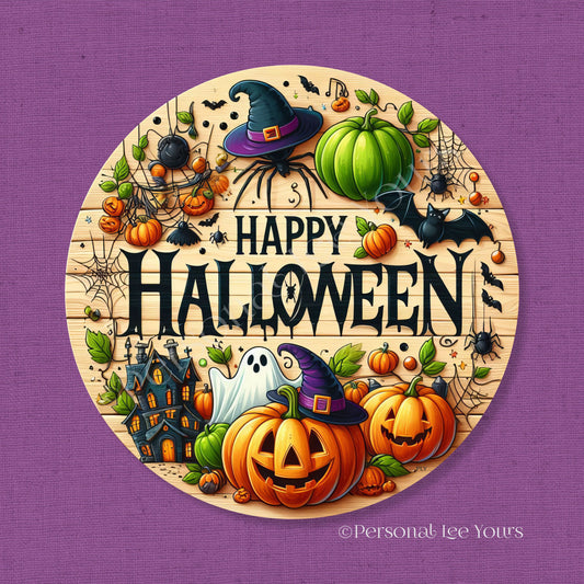 Wreath Sign * Happy Halloween Light Background * Round * Lightweight Metal