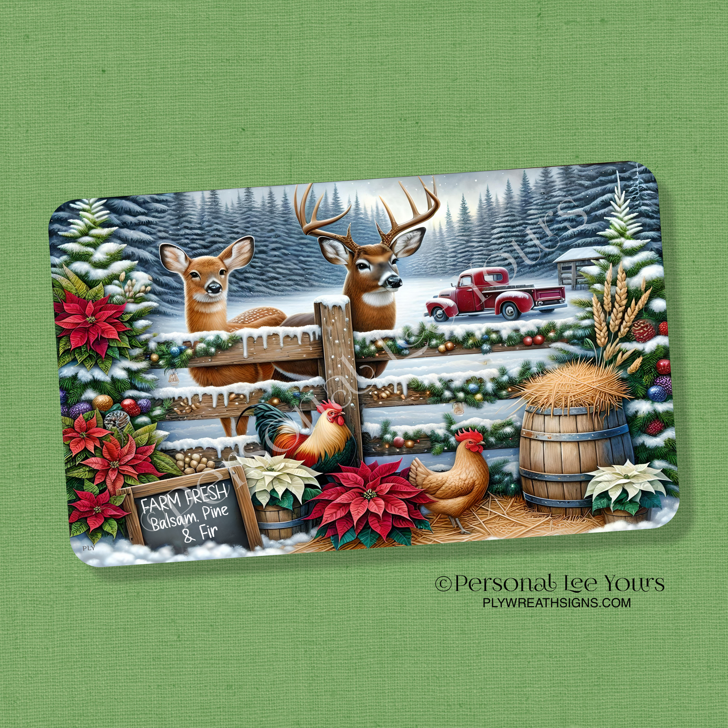 Wreath Sign * Holiday On The Farm * Horizontal * 3 Sizes * Lightweight Metal