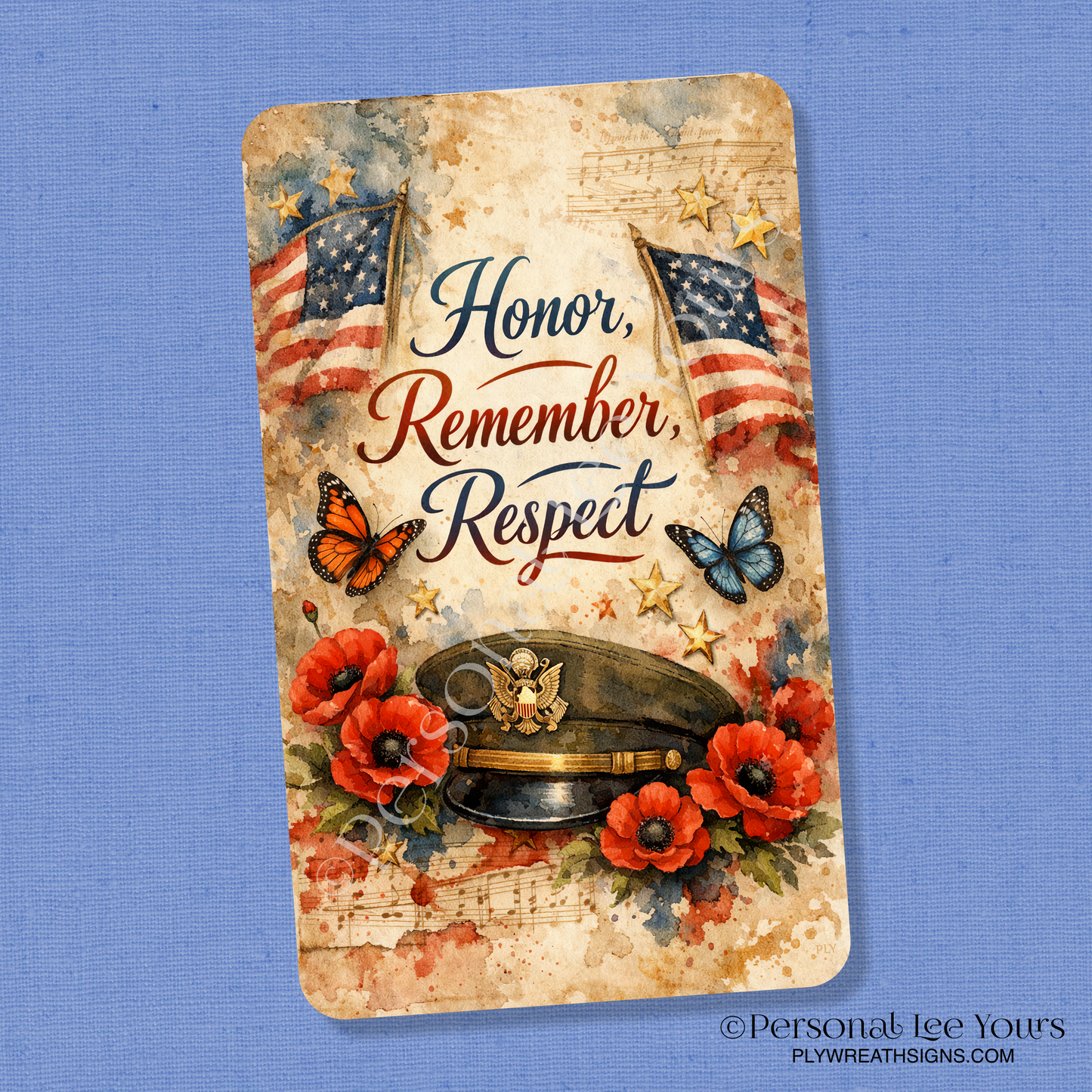 Metal Wreath Sign * Honor, Remember, Respect * Vertical * 3 Sizes * Lightweight