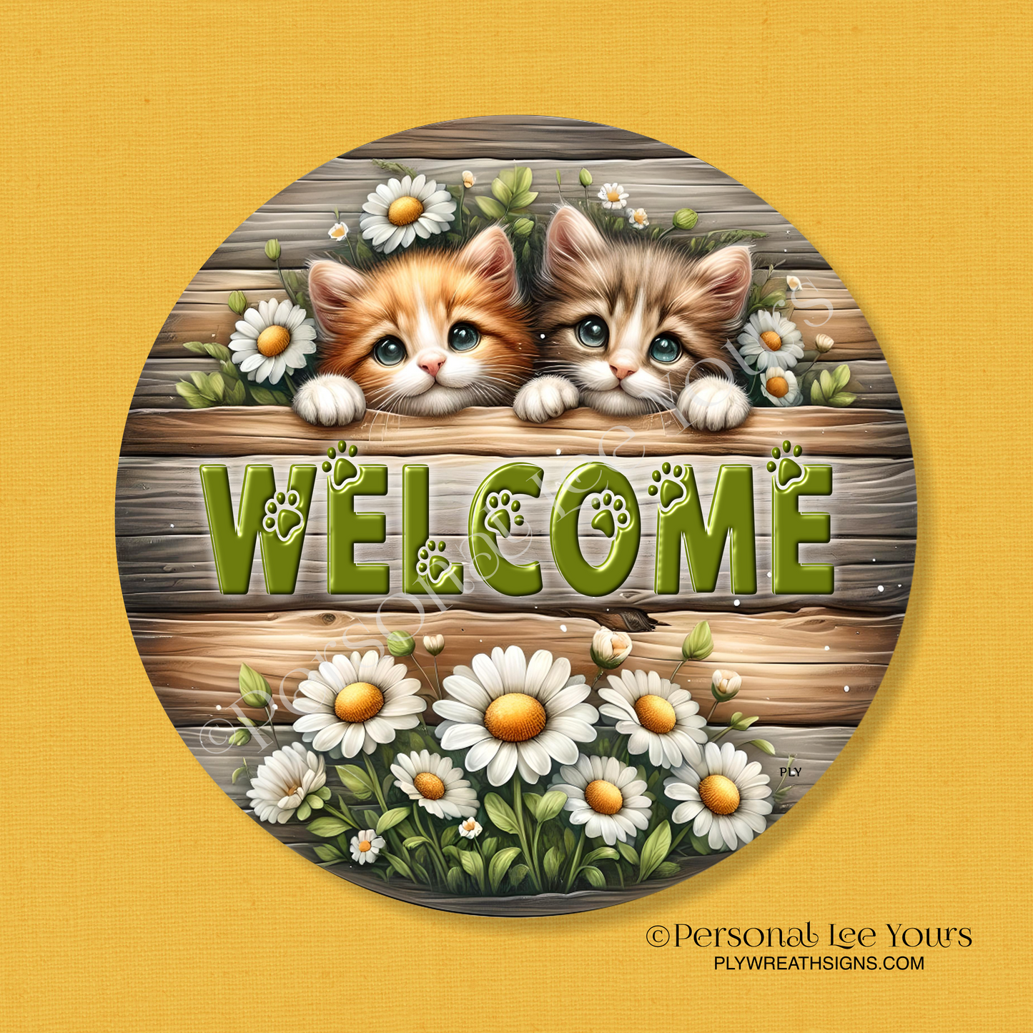 Wreath Sign * Kitty Cat Welcome * Round * Lightweight Metal