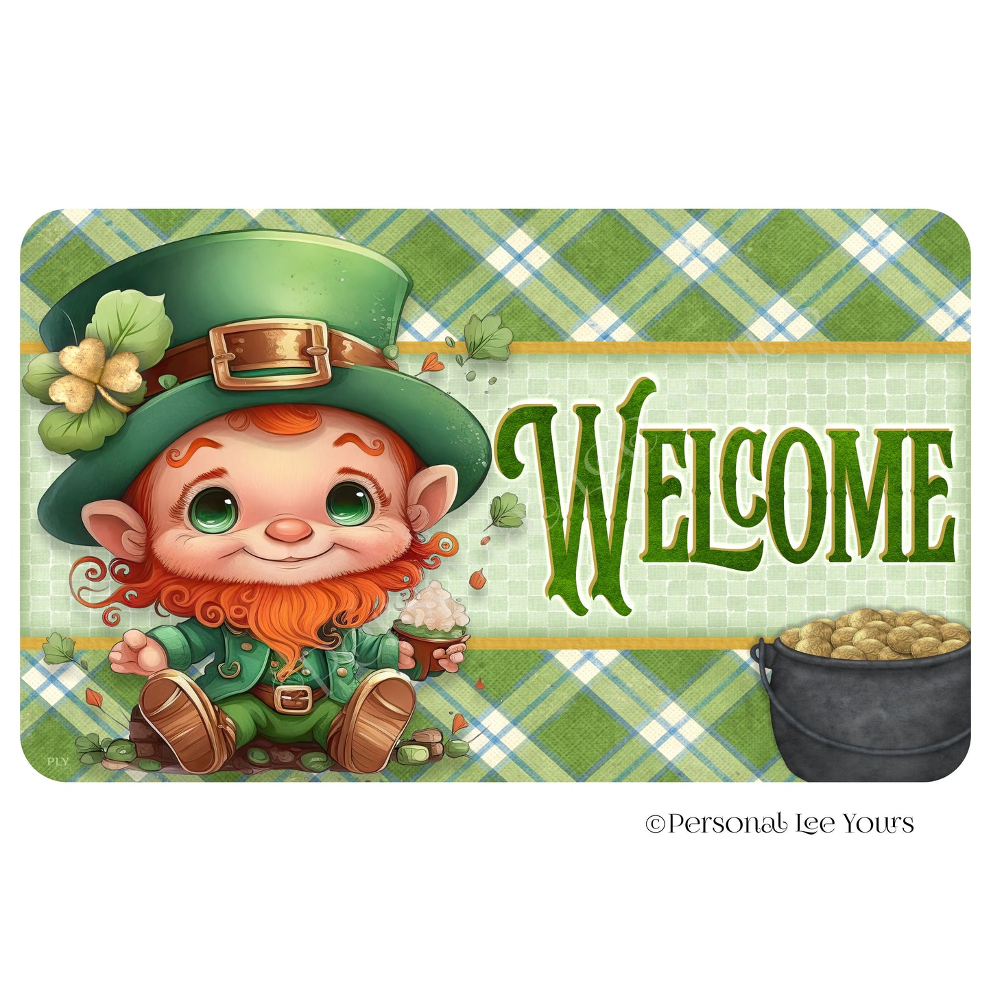 St. Patrick's Day Metal Wreath Sign * Leprechaun Welcome * Horizontal * Lightweight