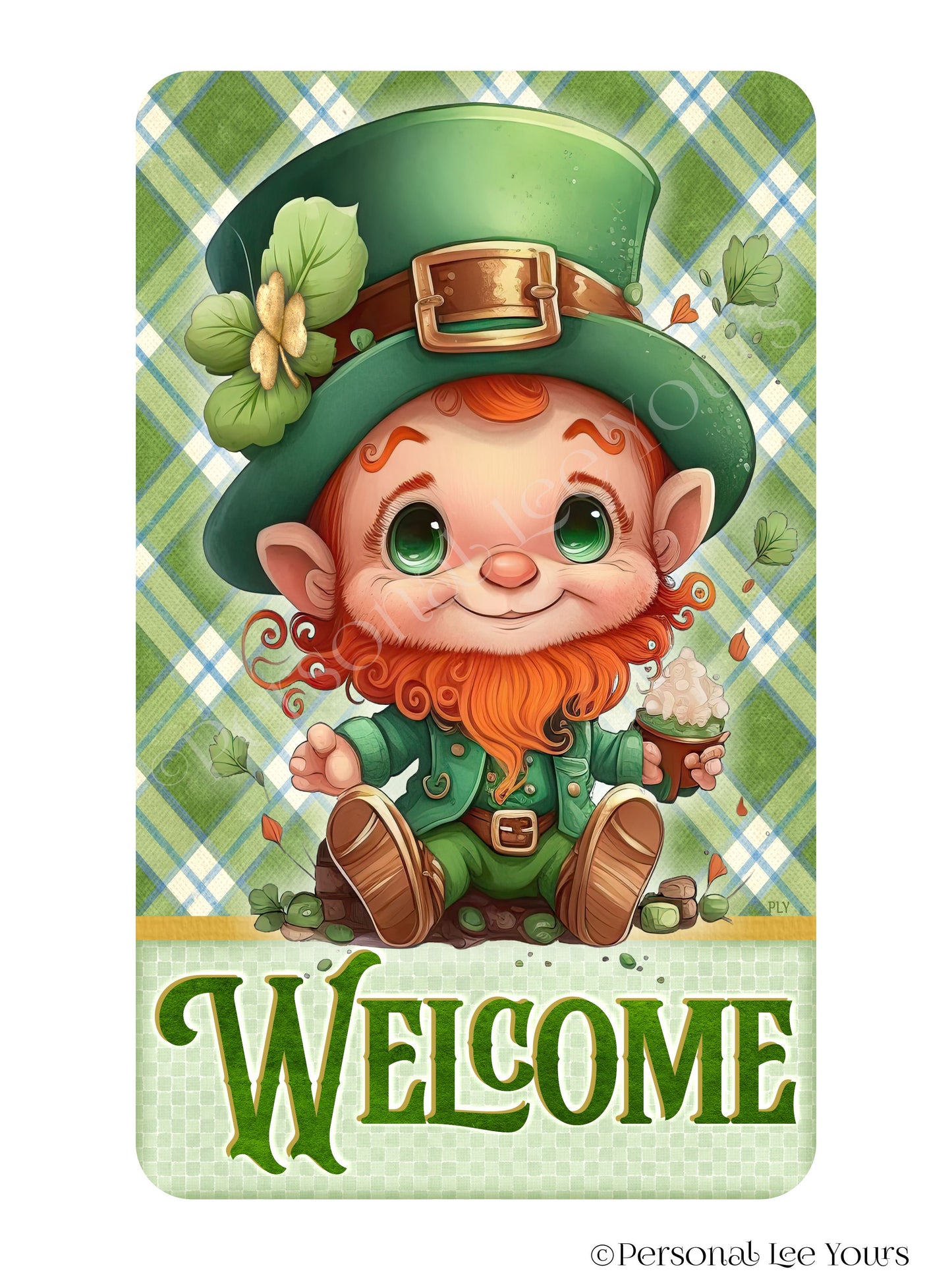 St. Patrick's Day Metal Wreath Sign * Leprechaun Welcome * Vertical * Lightweight