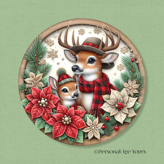 Holiday/Winter Wreath Sign * Deer * Little Buckaroo * Round * Lightweight Metal