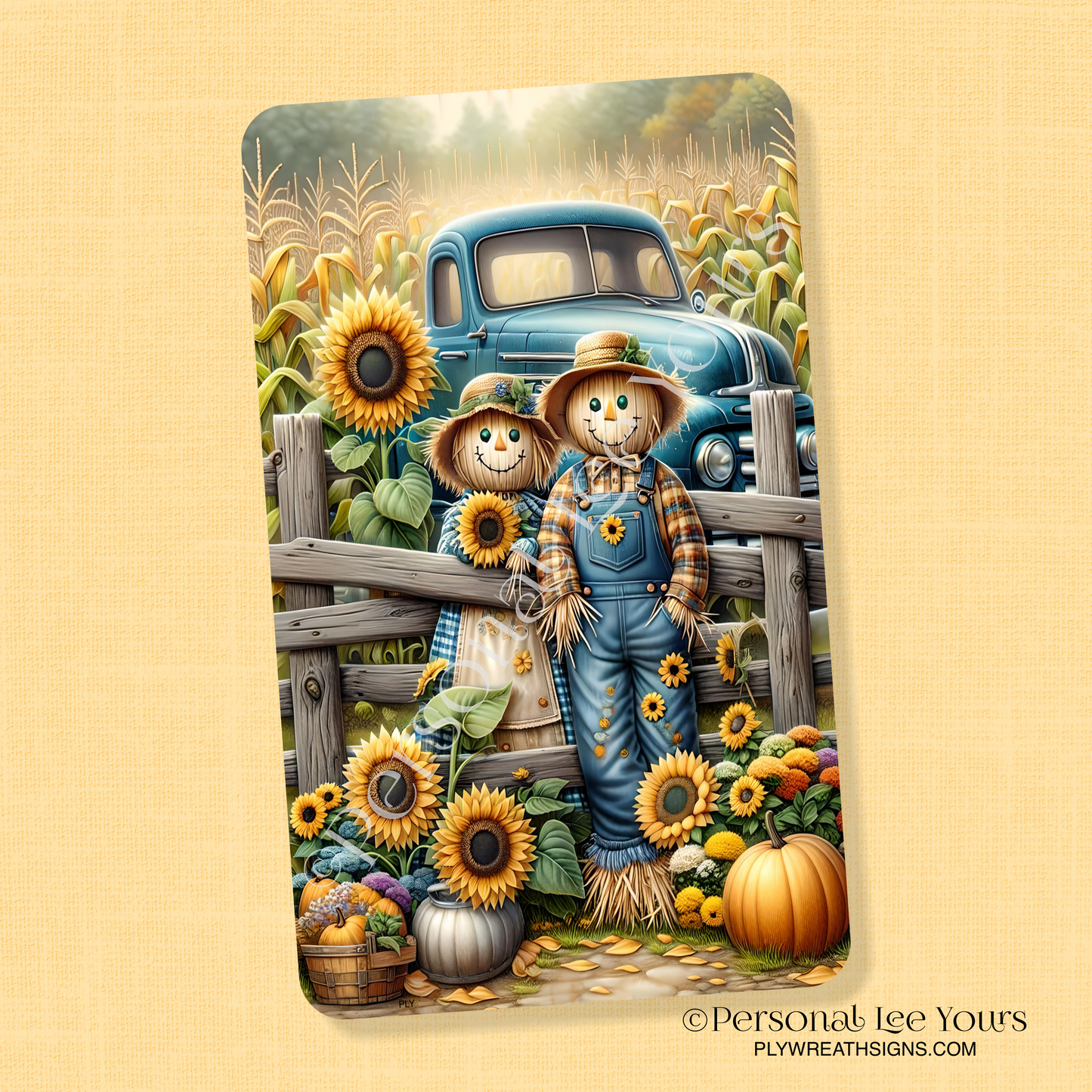 Wreath Sign * Love Is In The Air Scarecrows * Vertical * 3 Sizes * Lightweight Metal