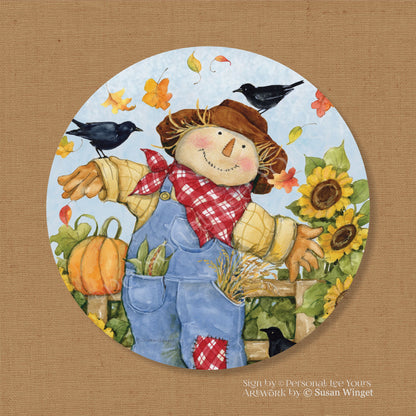 Susan Winget Exclusive Sign * Loving Fall Scarecrow * Round * Lightweight Metal