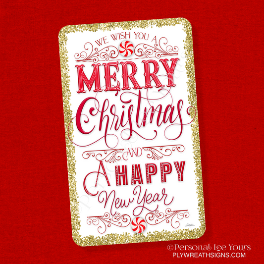 Nicole Tamarin Exclusive Sign * Merry Christmas And Happy New Year * Vertical * 3 Sizes * Lightweight Metal
