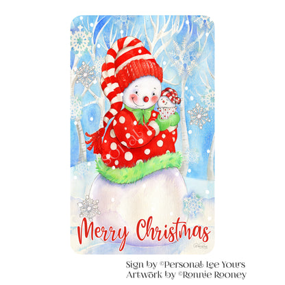 Ronnie Rooney Exclusive Sign * Merry Christmas, Cupcake Snowman * Vertical * 4 Sizes * Lightweight Metal