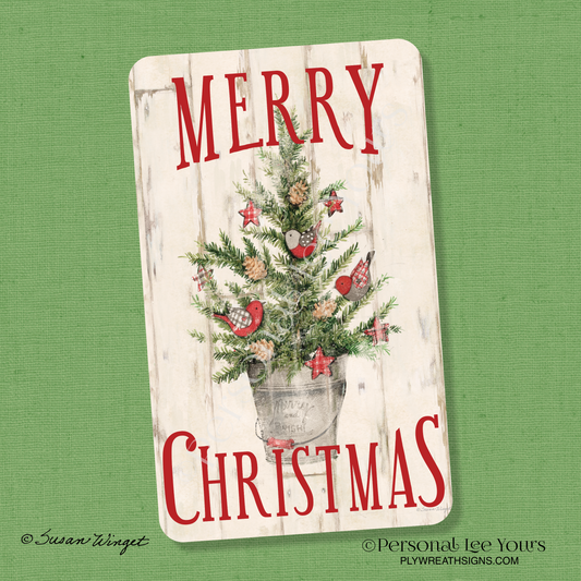 Susan Winget Exclusive Sign * Merry Christmas Farmhouse Tree * Vertical * 3 Sizes * Lightweight Metal