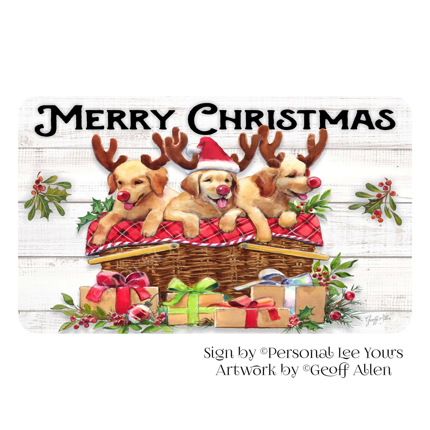 Geoff Allen Exclusive Sign * Merry Christmas Pups * Horizontal * 4 Sizes * Lightweight Metal