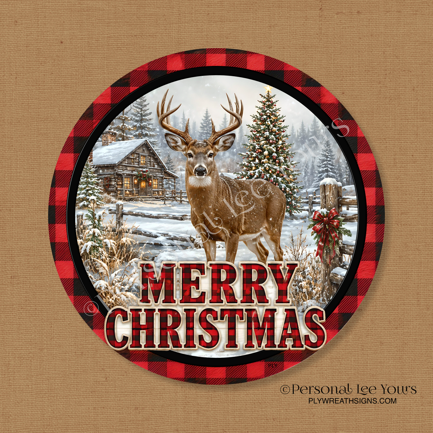 Wreath Sign * Merry Christmas Winter Buck  * Round * Lightweight Metal