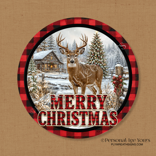 Wreath Sign * Merry Christmas Winter Buck  * Round * Lightweight Metal