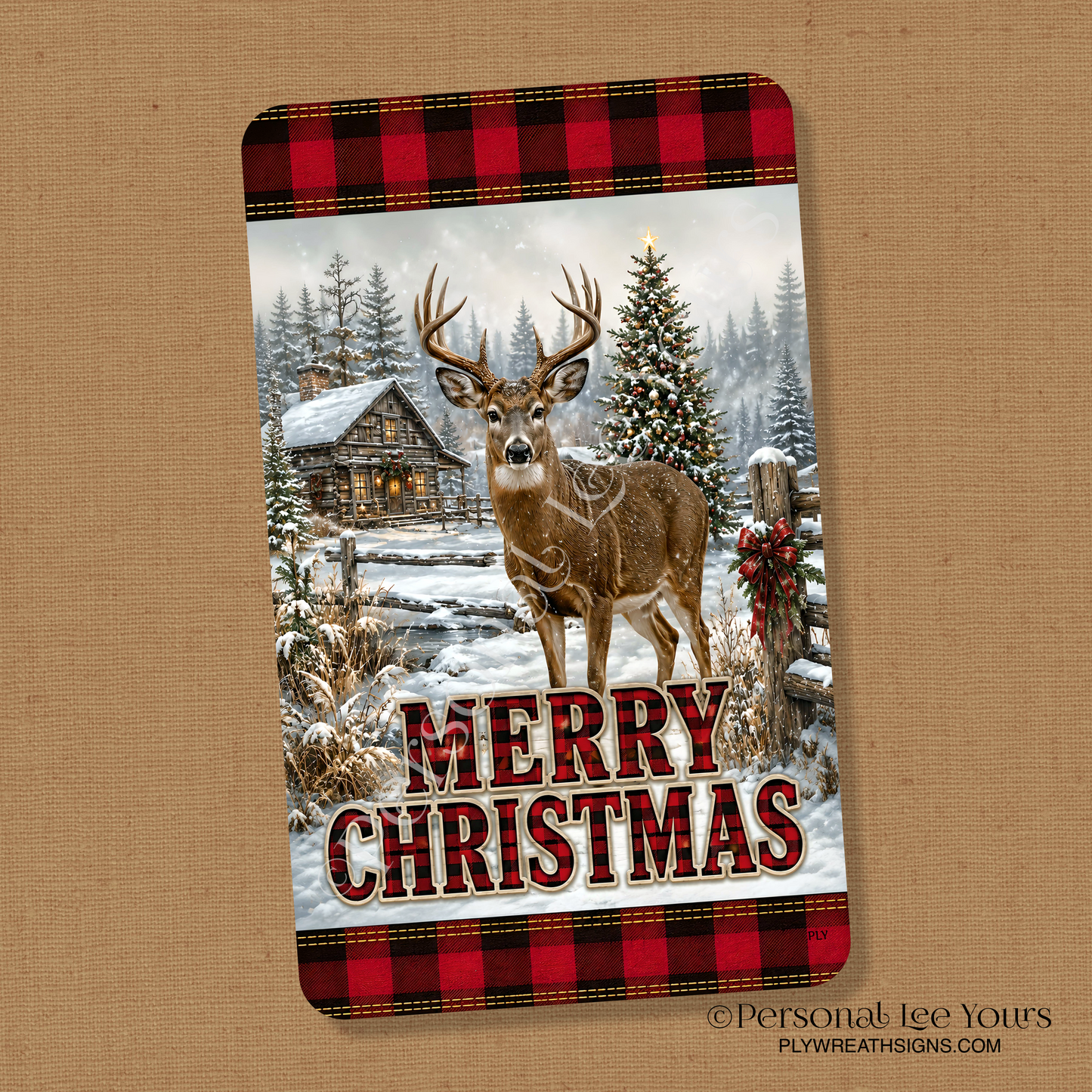 Wreath Sign * Merry Christmas Winter Buck * Vertical *  3 Sizes * Lightweight Metal