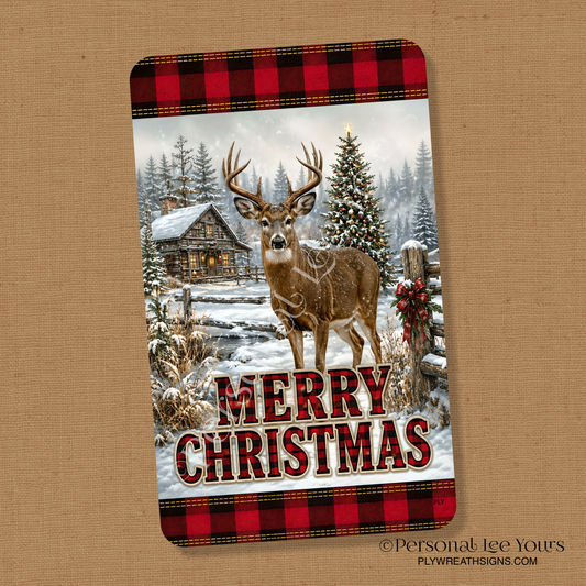 Wreath Sign * Merry Christmas Winter Buck * Vertical *  3 Sizes * Lightweight Metal