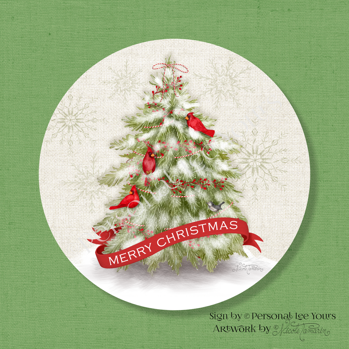Nicole Tamarin Exclusive Sign * Merry Christmas Tree * 4 sizes *  Round * Lightweight Metal (Copy)