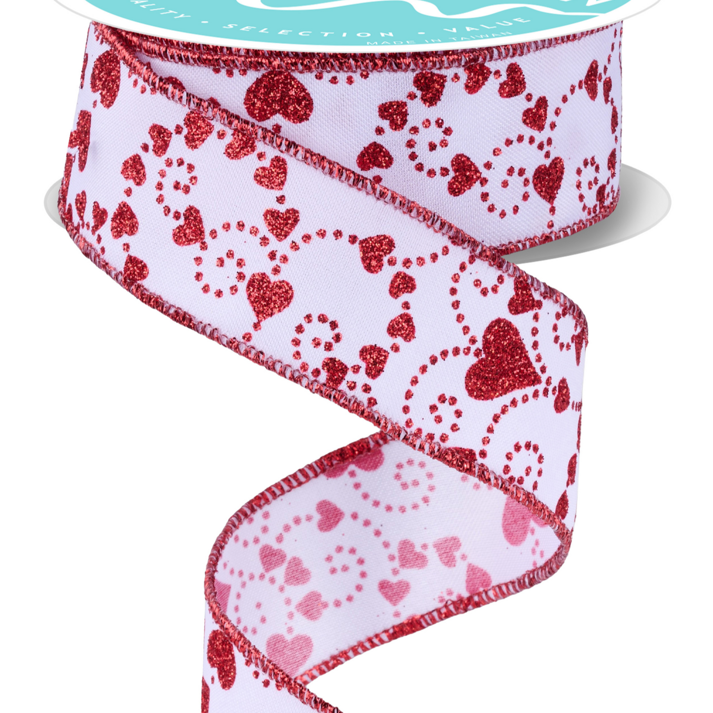 Wired Ribbon * Valentine Mini Swirl Hearts * White/Red * 1.5" x 10 Yards * Canvas * RGF175027
