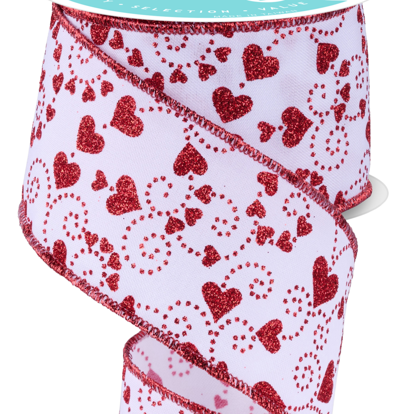 Wired Ribbon * Valentine Mini Swirl Hearts * White/Red Canvas * 2.5" x 10 Yards * RGF175127