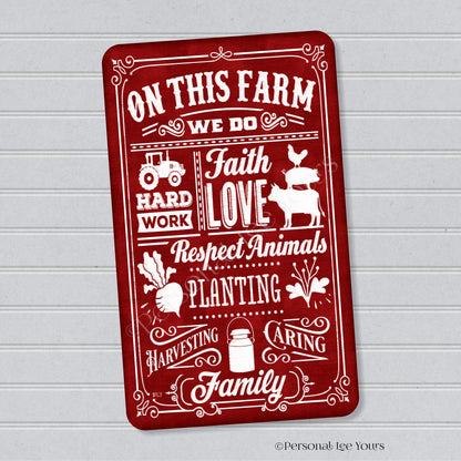 Farmhouse Wreath Sign * On This Farm * Vertical * Lightweight Metal * Black, Red or Blue