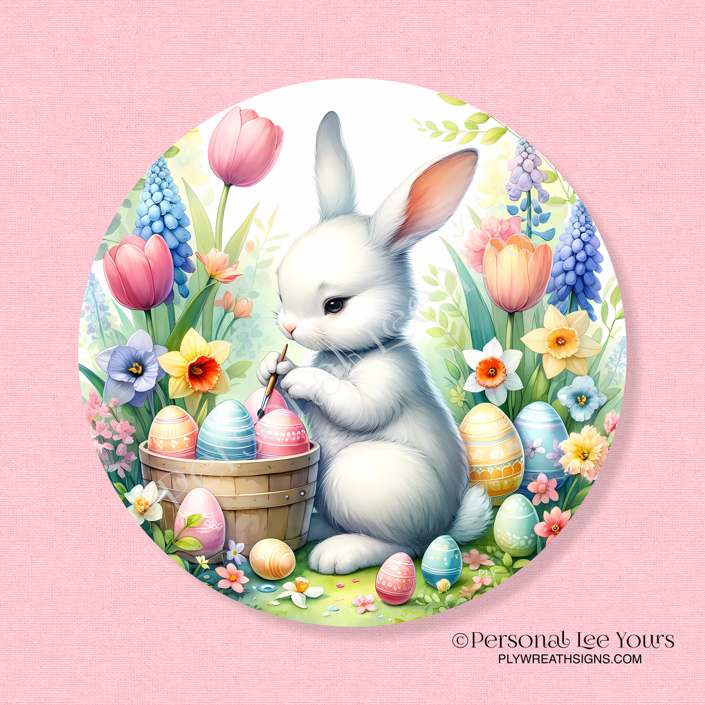 Wreath Sign * Painting Easter Eggs * Round * Lightweight Metal