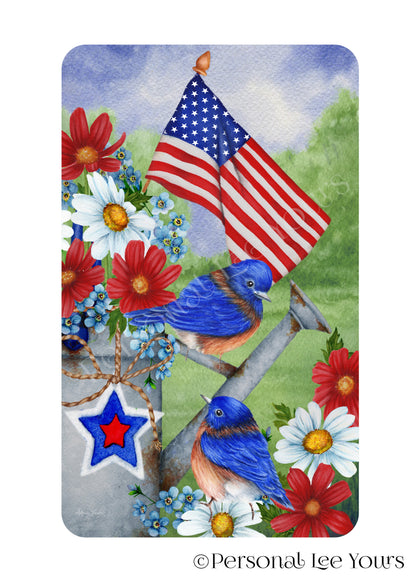 Wreath Sign *  Patriotic Bluebirds * Vertical * 4 Sizes * Lightweight Metal