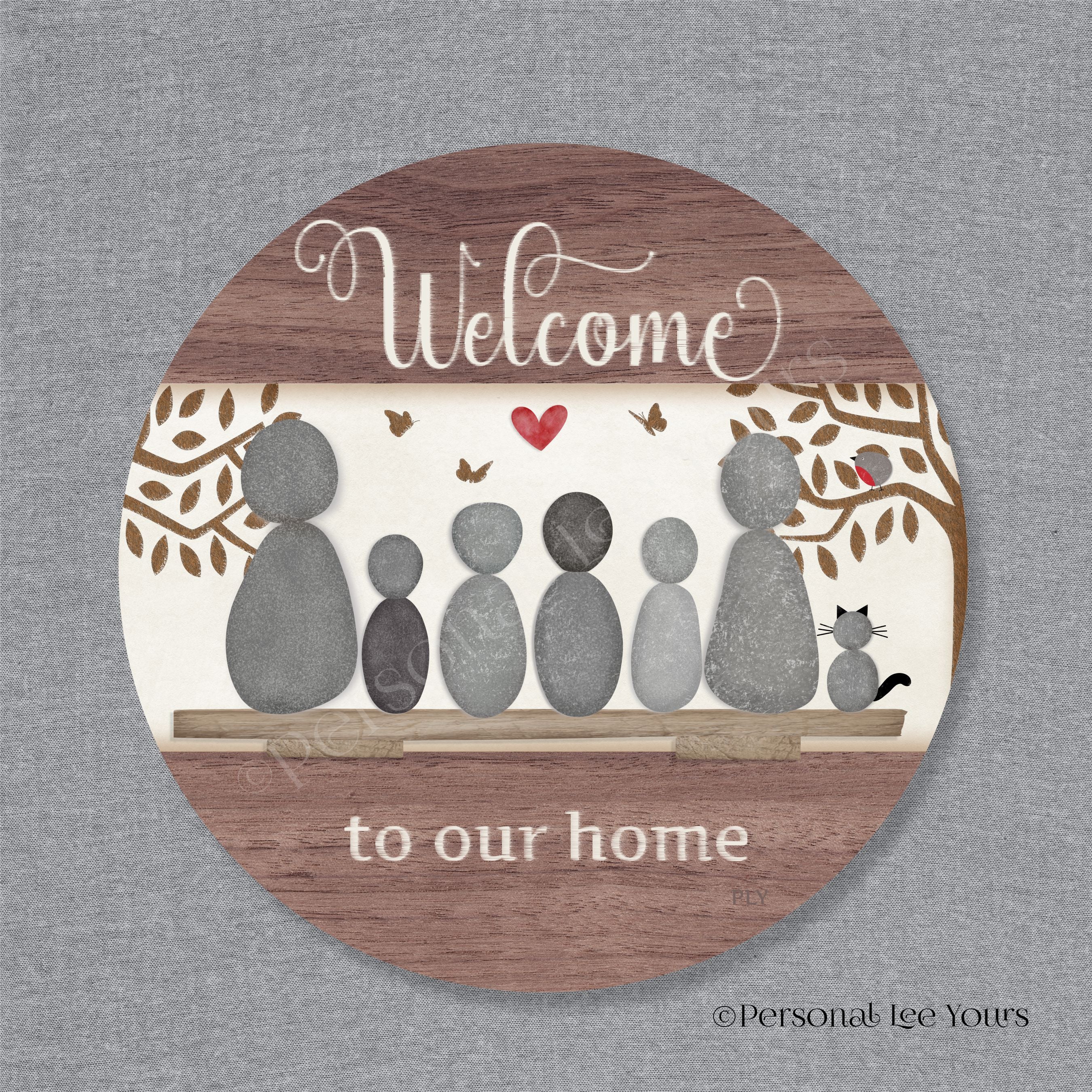 Multiple Pebbles Sign Best Wreath Signs Anywhere Pebble Family of 6/Cat Round Personal Lee Yours