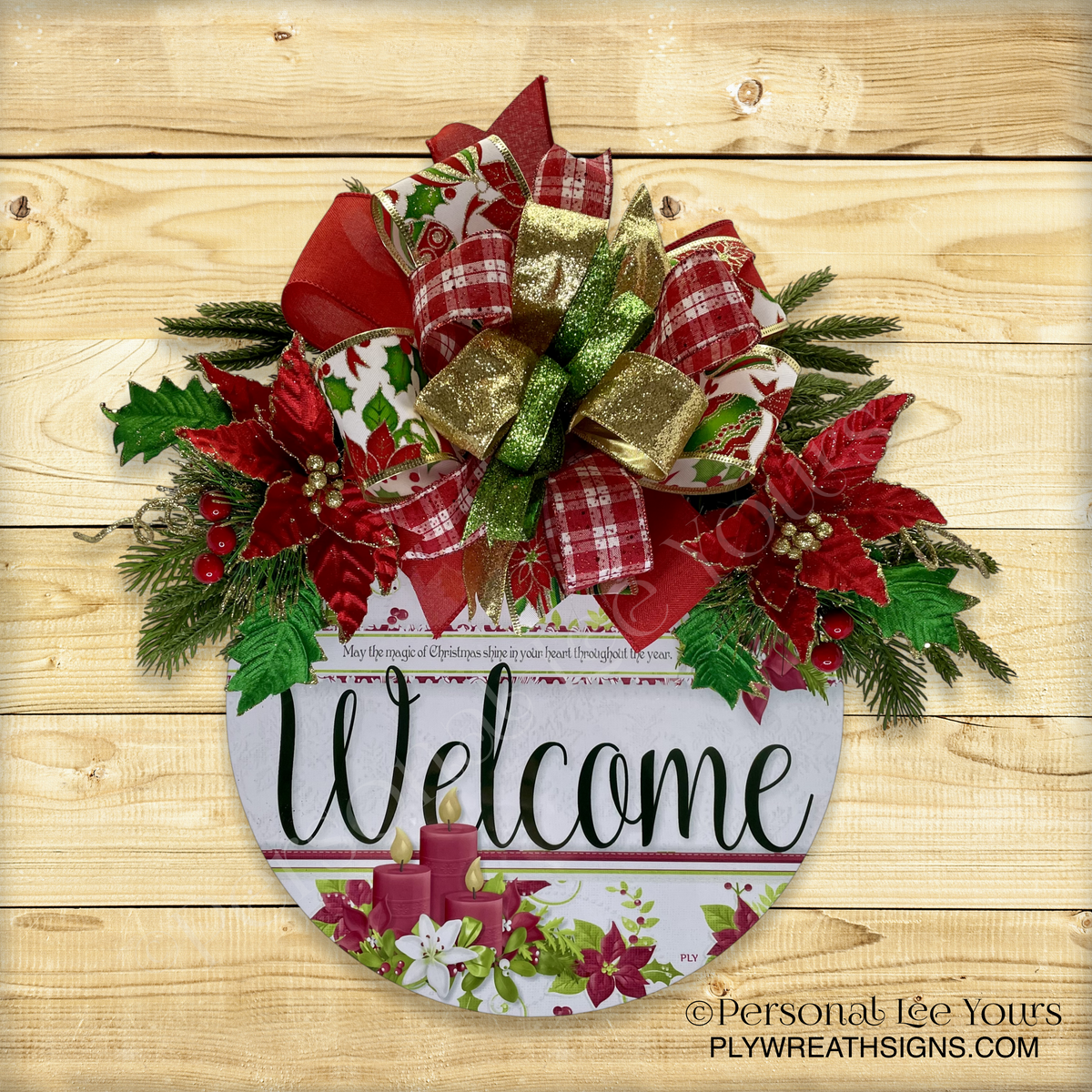 Poinsettia Welcome Door Hanger – Lightweight & Ready to Hang
