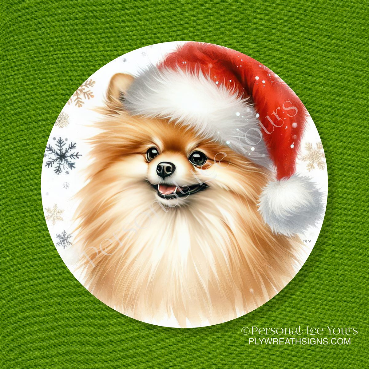 Holiday Wreath Sign * Pomeranian Christmas * Round * Lightweight Metal