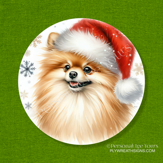 Holiday Wreath Sign * Pomeranian Christmas * Round * Lightweight Metal