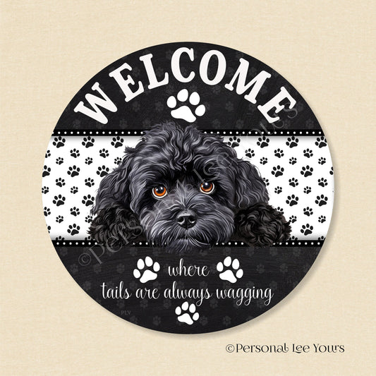 Peeking Pups Wreath Sign * Portuguese Water Dog * Round * Lightweight Metal