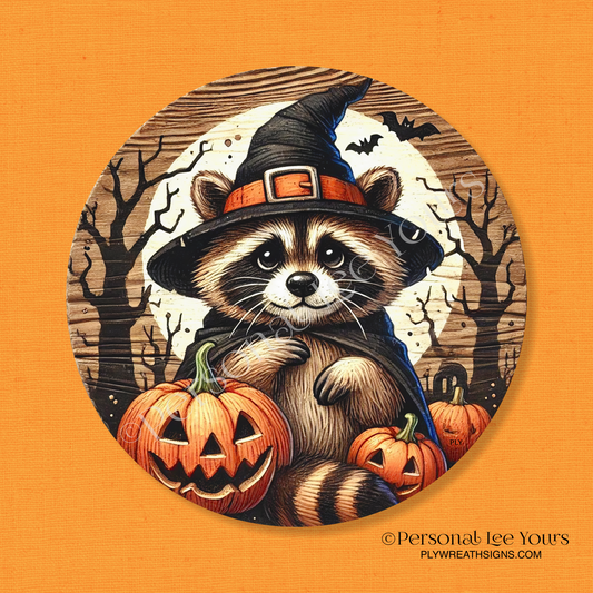 Wreath Sign * Raccoon Halloween  * Round * Lightweight Metal