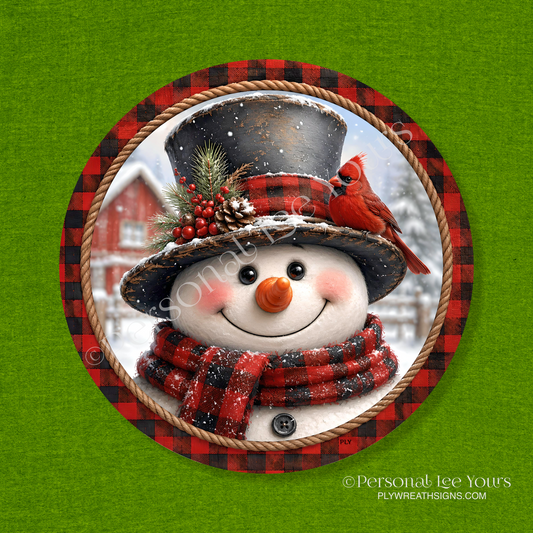 Wreath Sign * Red and Black Snowman  * Round * Lightweight Metal