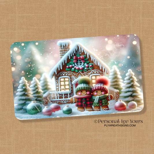 Christmas Wreath Sign * Red and Green Gingerbread * Horizontal * 3 Sizes * Lightweight Metal