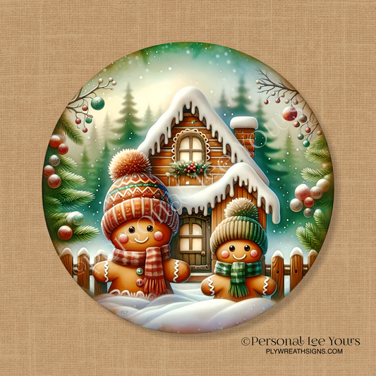 Holiday Wreath Sign * Christmas, Red and Green Gingerbread * Round * Lightweight Metal