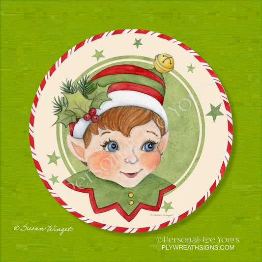 Susan Winget Exclusive Sign * Retro Elf * Round * Lightweight Metal