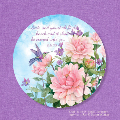 Susan Winget Exclusive Sign * Seek And You Shall Find * Bible Verse * Round * Lightweight Metal