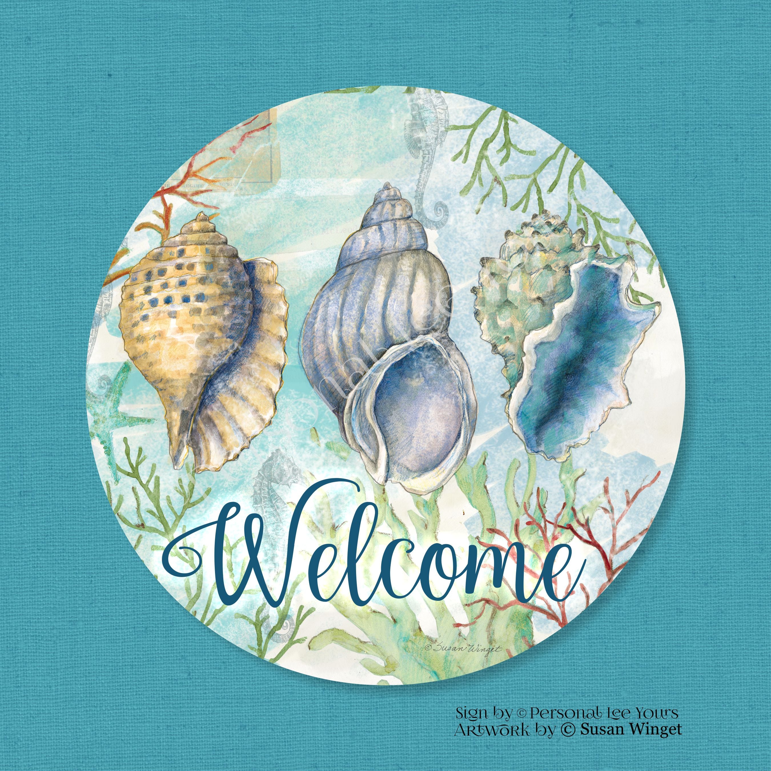 Shell Welcome Best Wreath Signs Susan Winget Shells and Coral Welcome round by ...