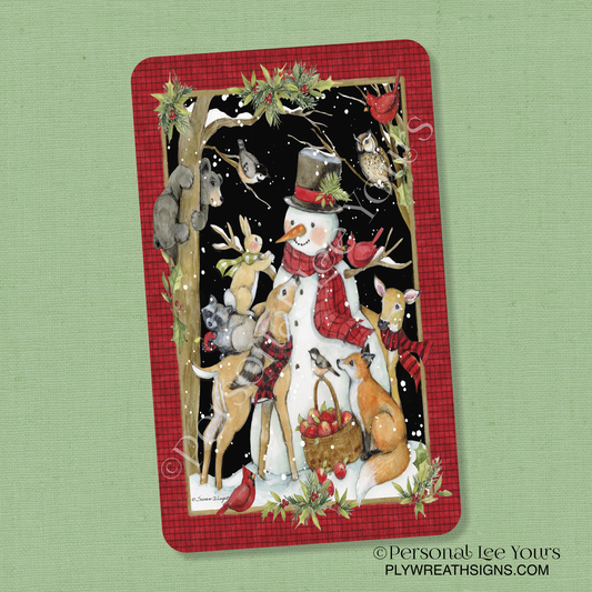 Susan Winget Exclusive Sign * Snowman In The Forest * 3 Sizes * Vertical * Lightweight Metal