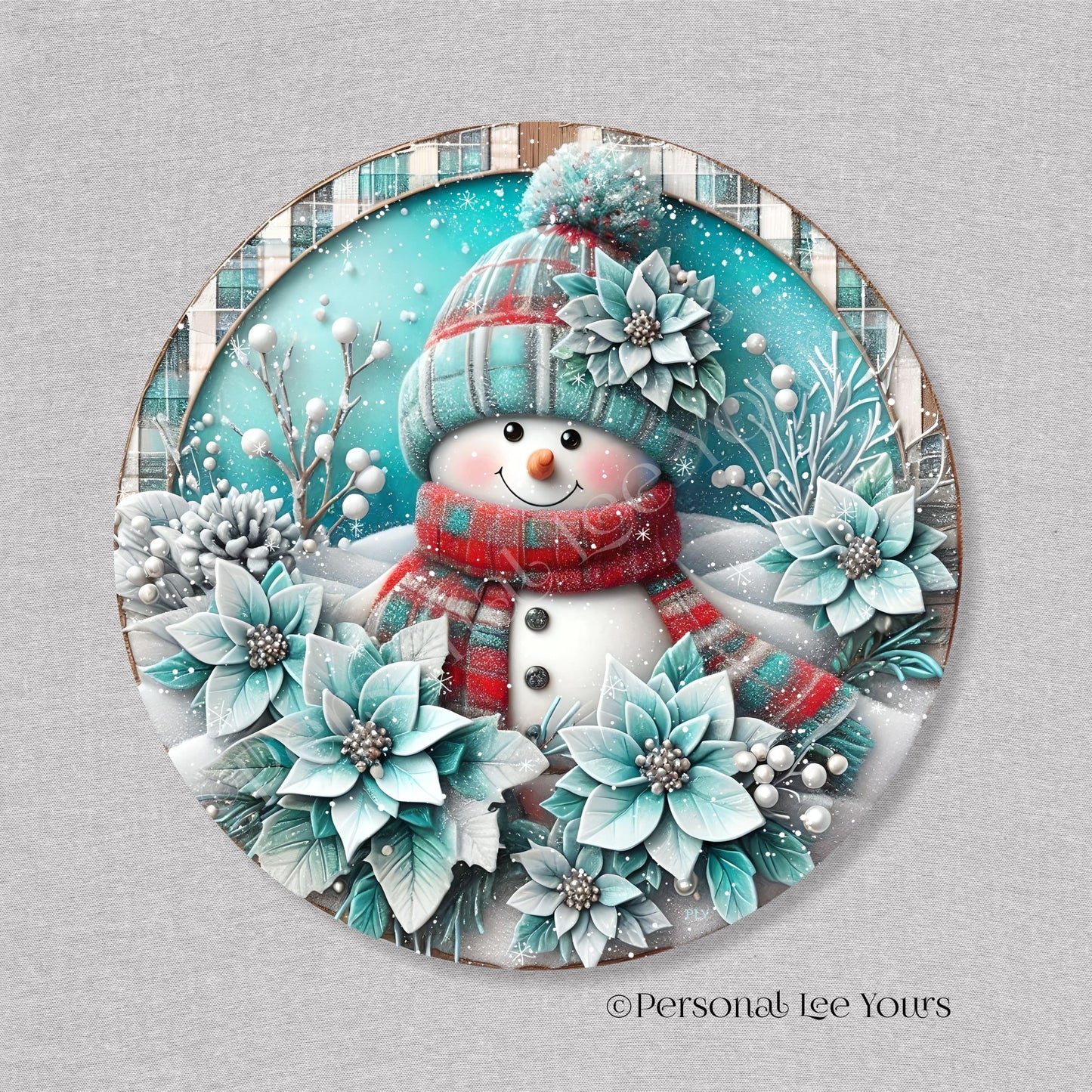 Holiday/Winter Wreath Sign * Snowman in Turquoise * Round * Lightweight Metal