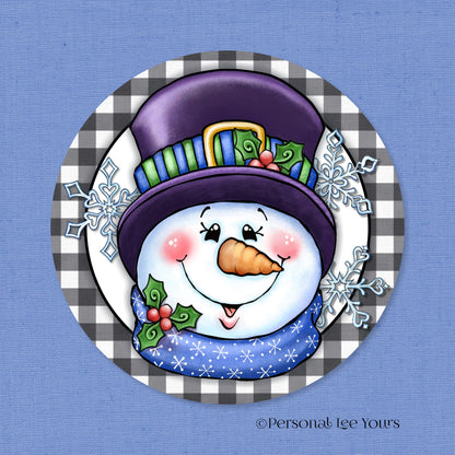 Holiday Wreath Sign * Happy Snowman * Round * Lightweight Metal