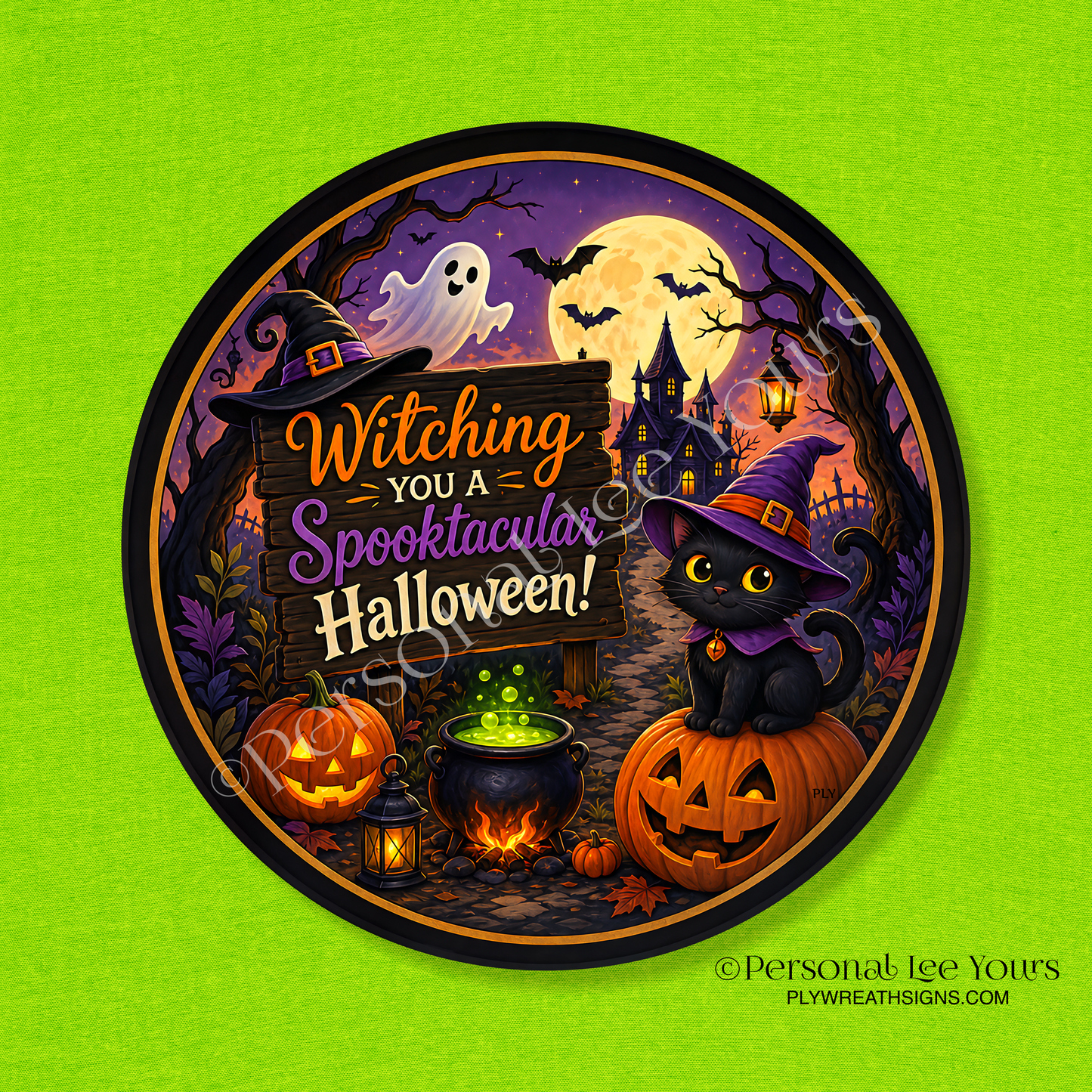 Wreath Sign * Spooktacular Halloween  * Round * Lightweight Metal