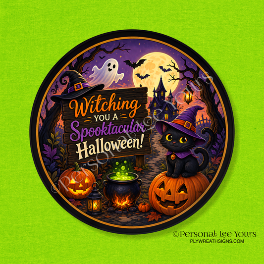 Wreath Sign * Spooktacular Halloween  * Round * Lightweight Metal