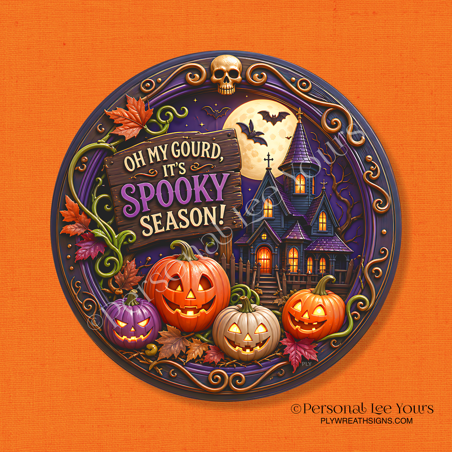 Wreath Sign * It's Spooky Season  * Round * Lightweight Metal