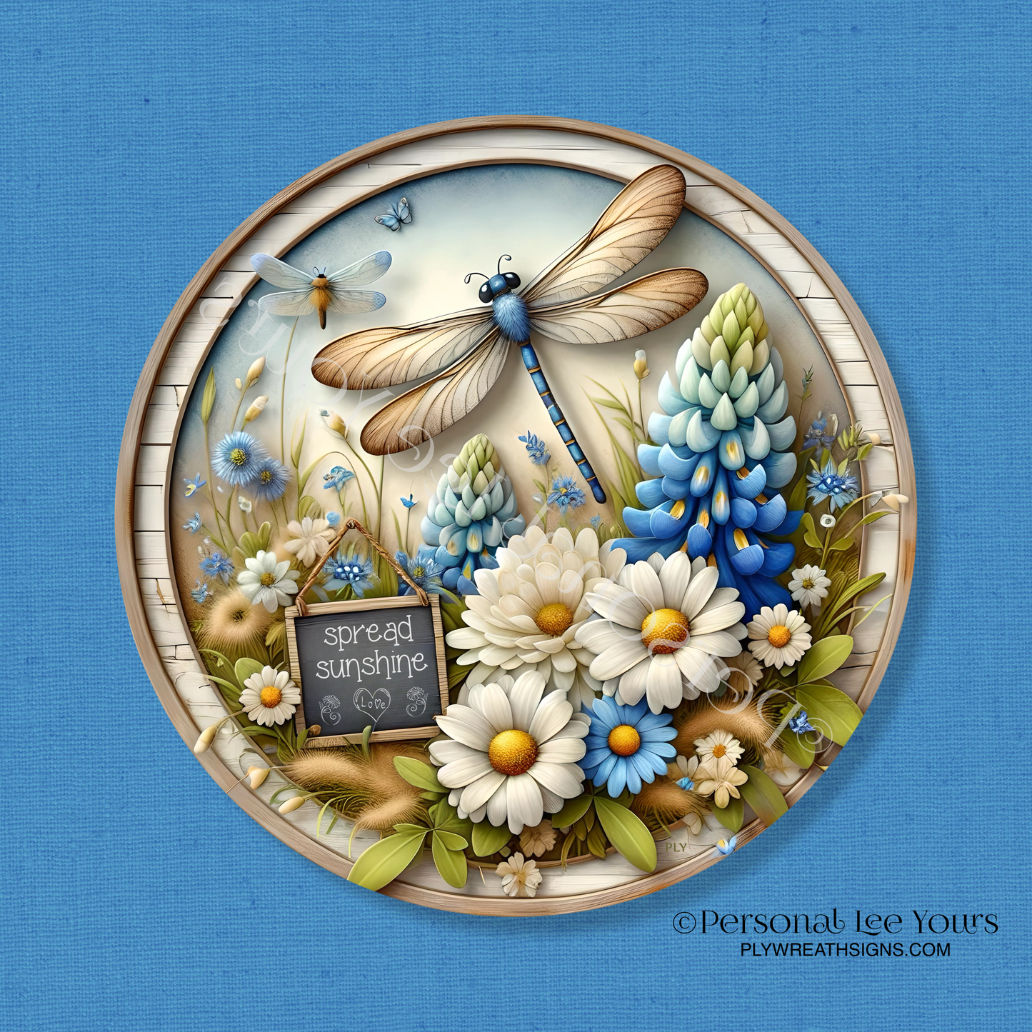Wreath Sign * Spread Sunshine, Dragonfly * Round * Lightweight Metal
