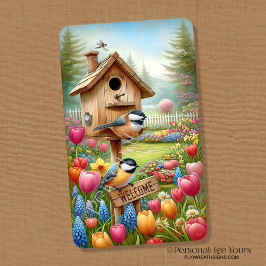 Wreath Sign * Spring Garden * Vertical *  3 Sizes * Lightweight Metal