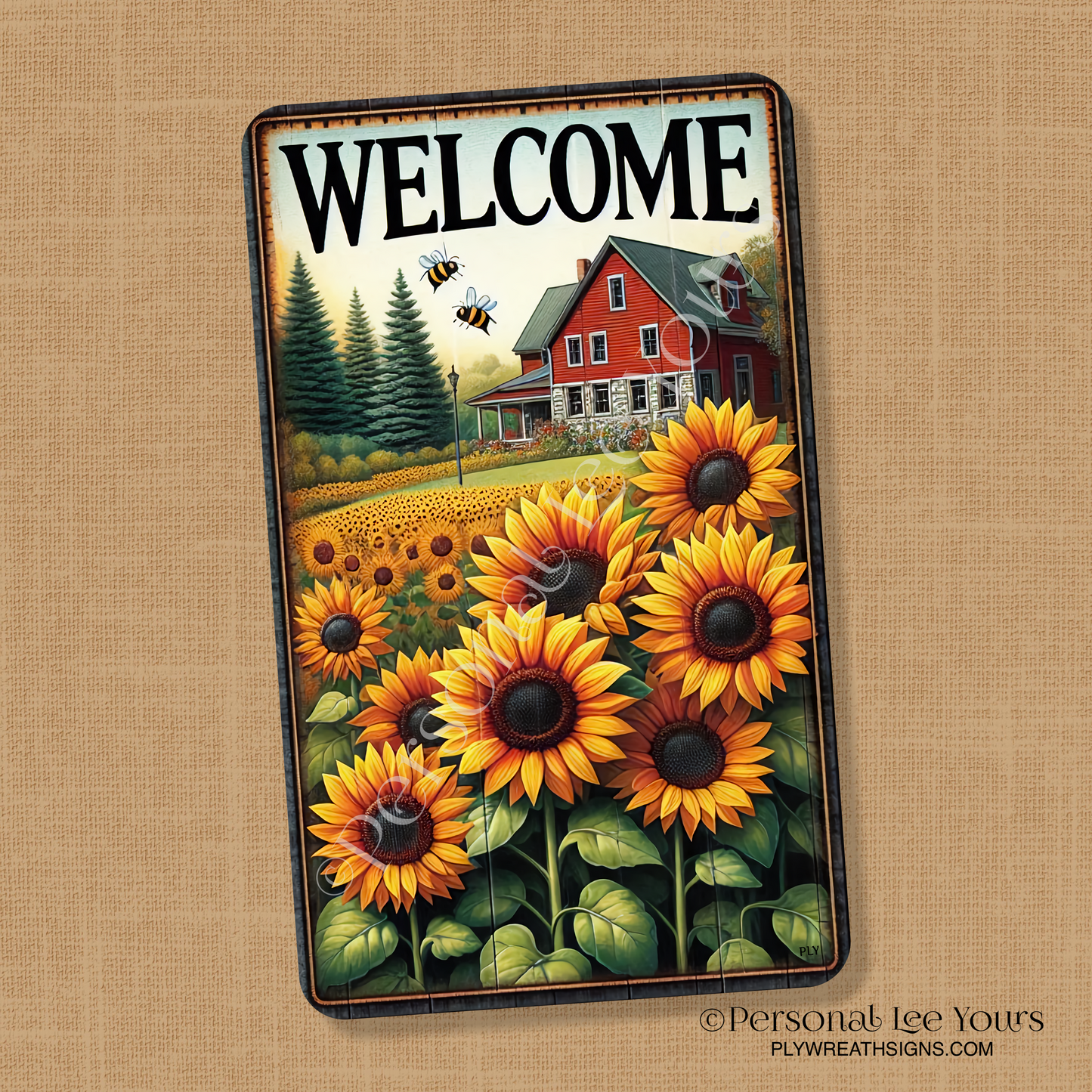 Wreath Sign * Sunflower Farm Welcome * Vertical *  3 Sizes * Lightweight Metal
